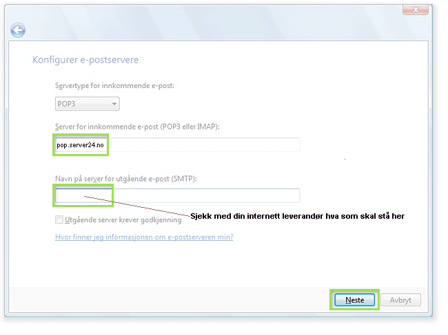 Konfigurer e-postserver