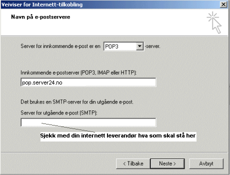 koble til e-postserver