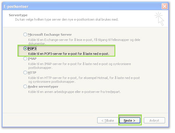 Velg servertype
